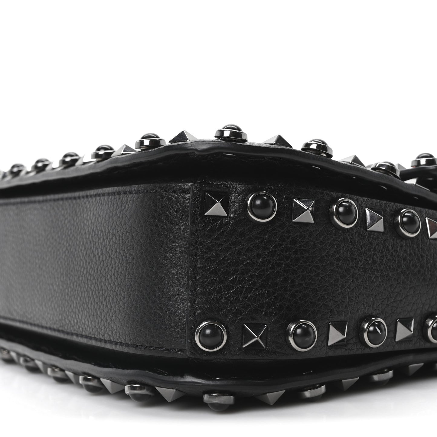 Pebbled Calfskin Onyx Medium Guitar Strap Rockstud Rolling Flap Love Blade Saddle Bag  Black