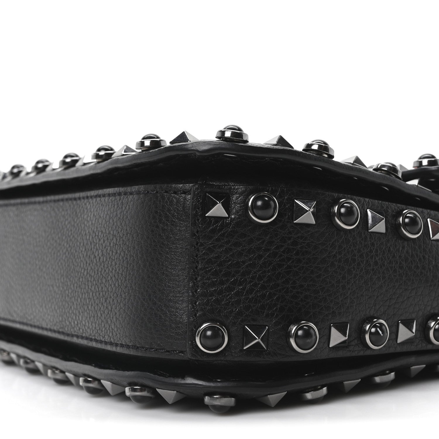 Valentino Garavani Pebbled Calfskin Onyx Medium Guitar Strap Rockstud Rolling Flap Love Blade Saddle Bag  Black 9 of 9