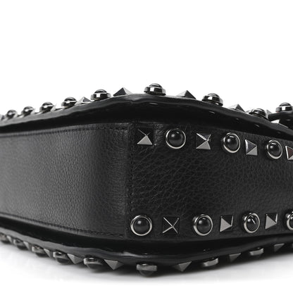 Valentino Garavani Pebbled Calfskin Onyx Medium Guitar Strap Rockstud Rolling Flap Love Blade Saddle Bag  Black 9 of 9