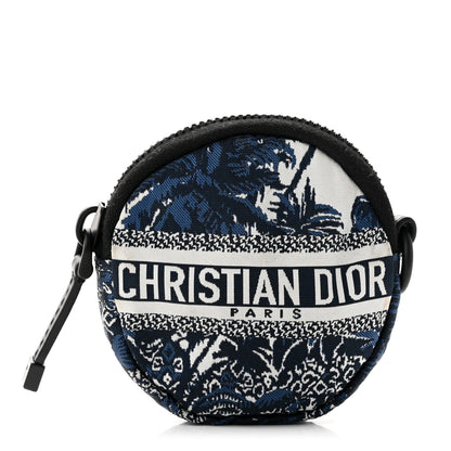 Christian Dior Technical Fabric Embroidered Toile De Jouy DiorTravel Round Coin Purse Blue 1 of 6
