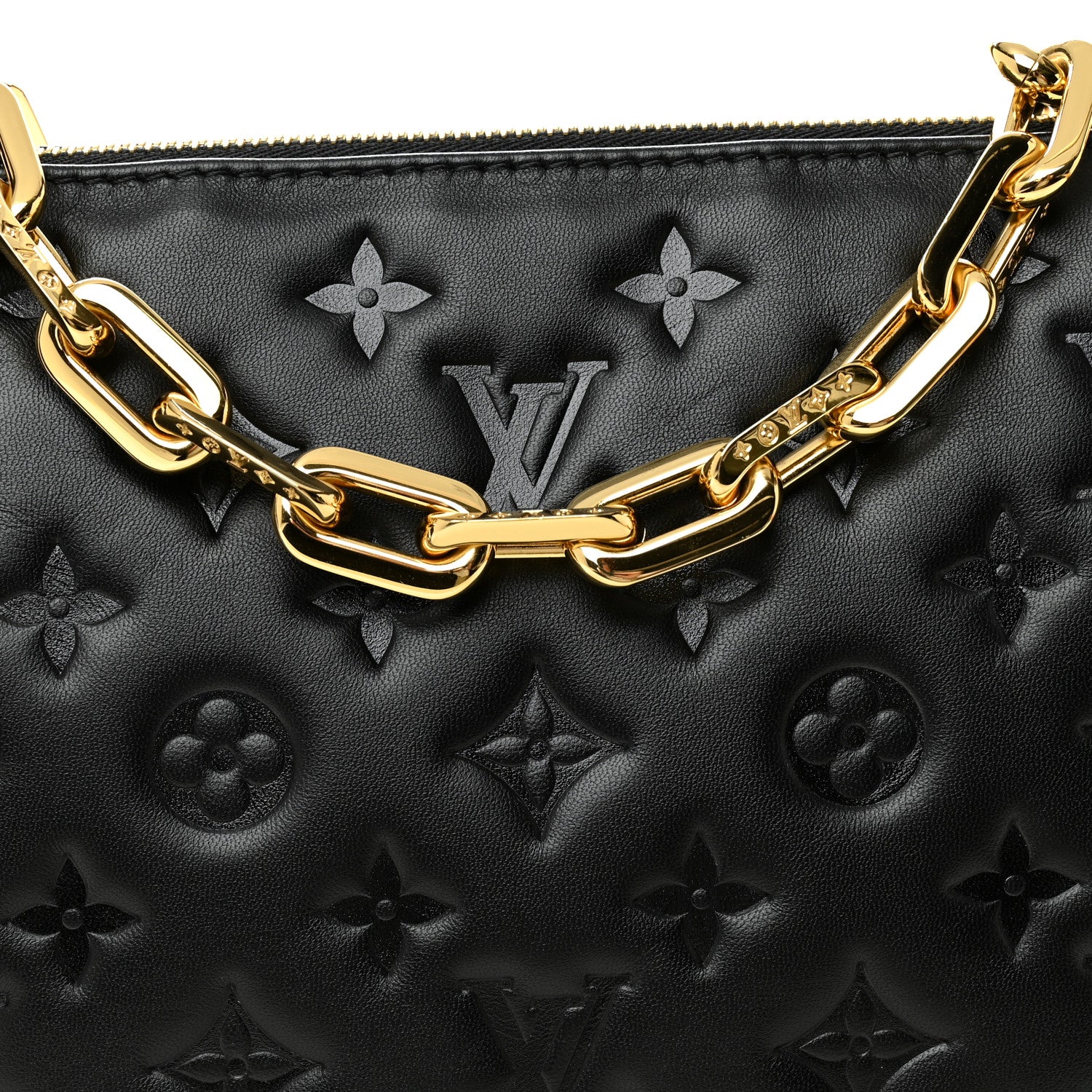 Louis Vuitton Lambskin Embossed Monogram Coussin PM Black 7 of 9