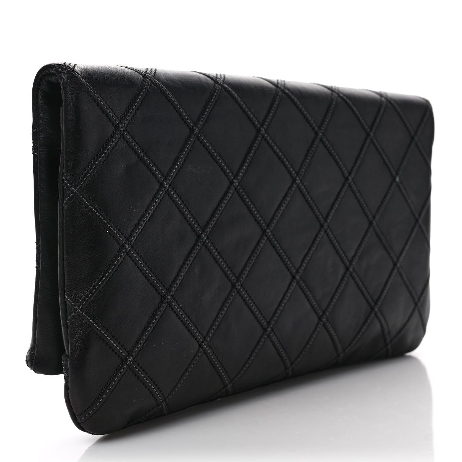 Chanel Lambskin Quilted Fold Over Clutch Black 3 of 10