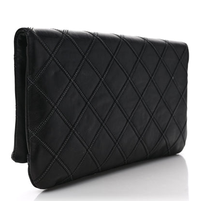 Chanel Lambskin Quilted Fold Over Clutch Black 3 of 10