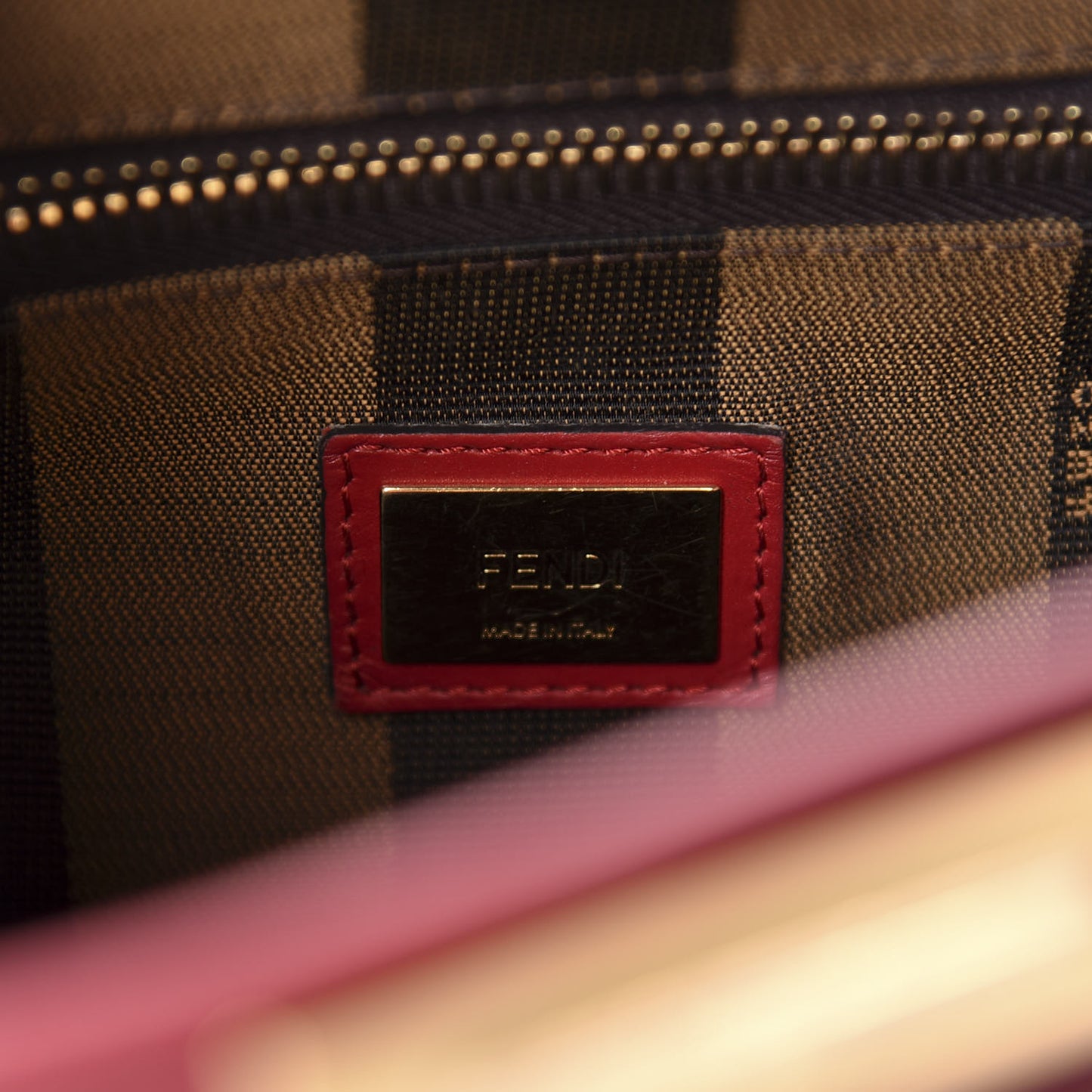 Vitello Morgan Fabric Jacquard Pequin Medium Peekaboo Iconic Satchel Mattone Tobacco Black