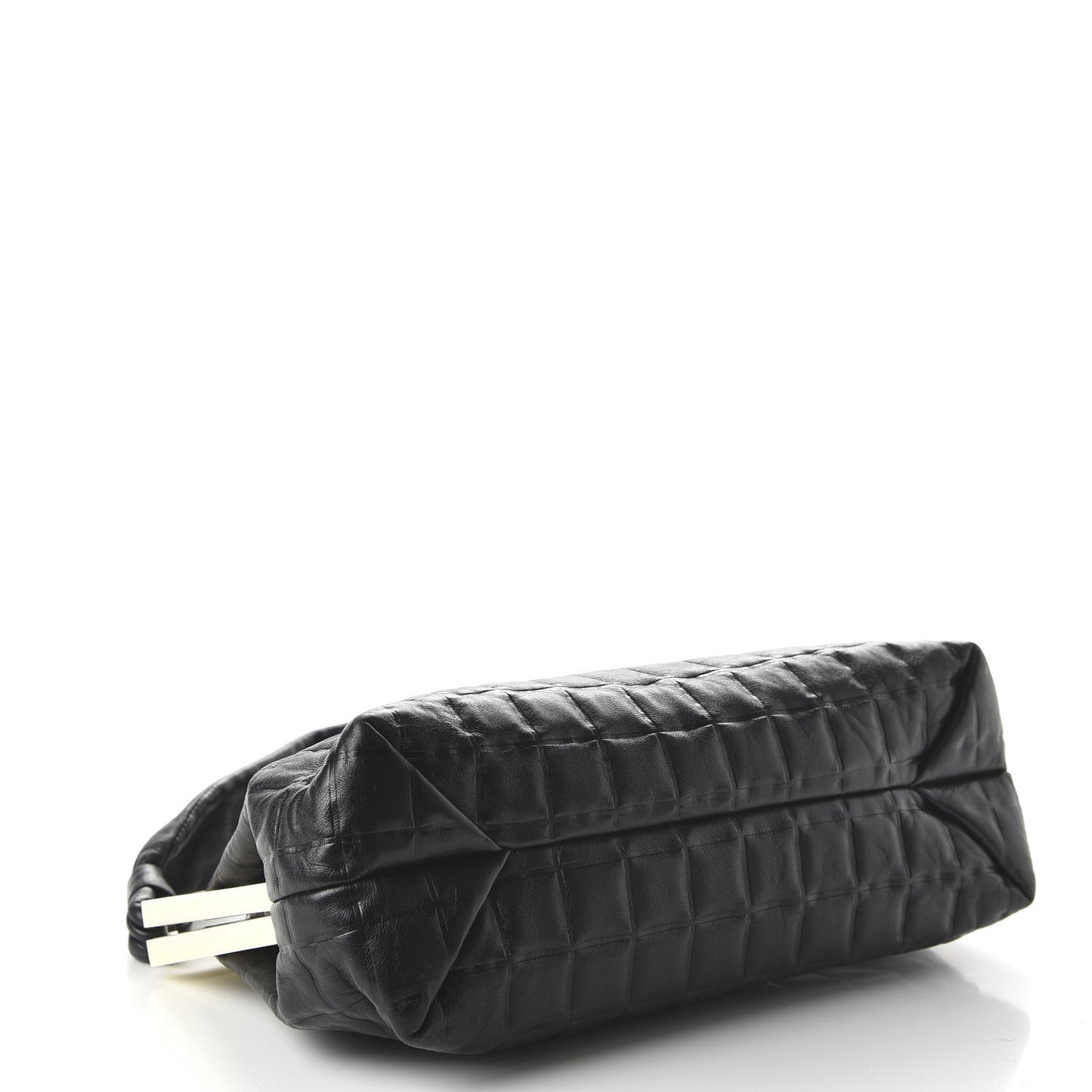 Lambskin Chocolate Bar Quilted Frame Shoulder Bag Black