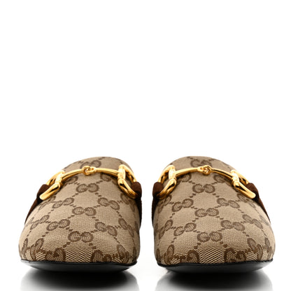 Gucci GG Monogram Suede Womens Horsebit Slippers 36.5 Beige Ebony Brown 2 of 9