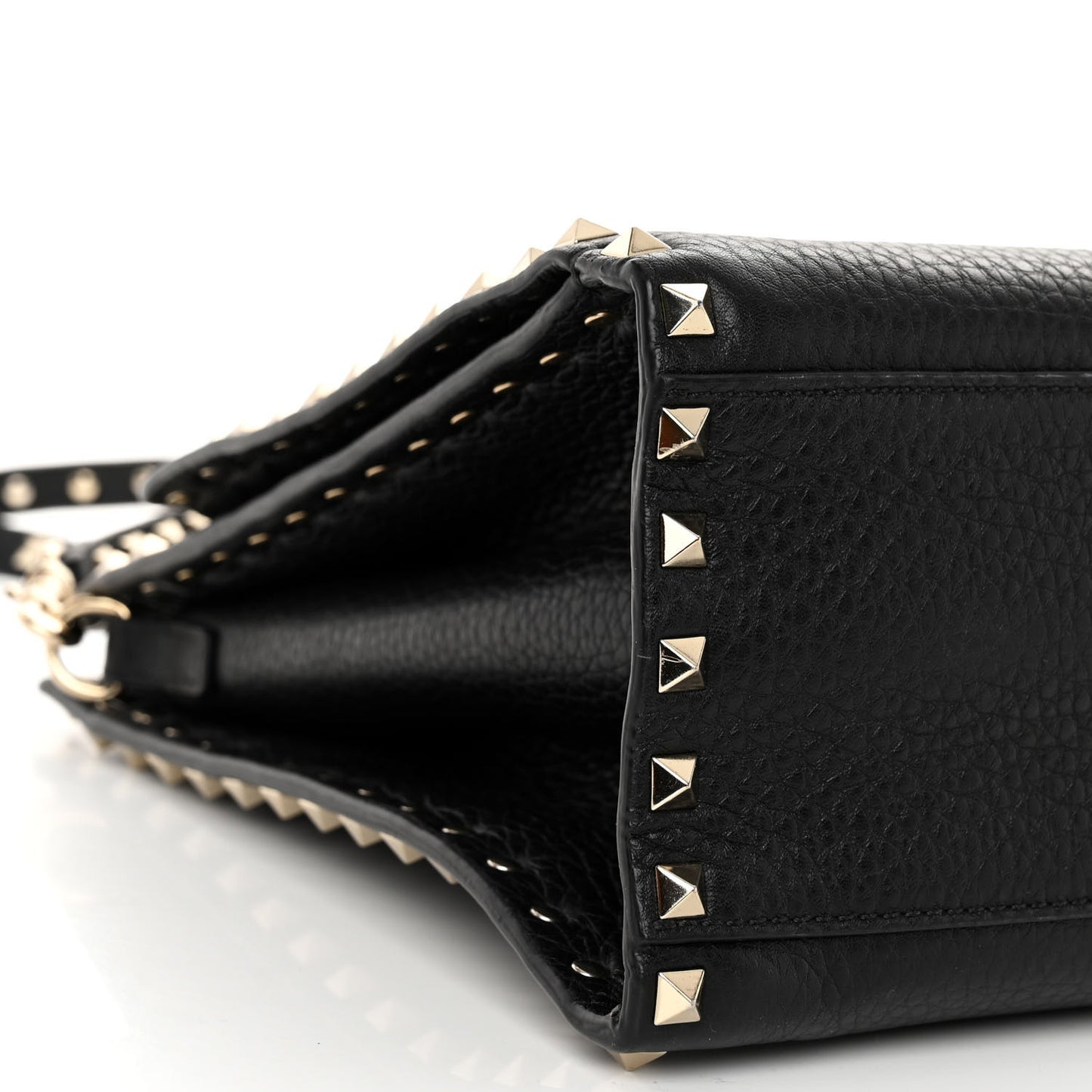 VALENTINO GARAVANI Grained Calfskin Rockstud Flip Lock Tote Black
