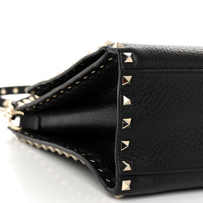 Valentino Garavani VALENTINO GARAVANI Grained Calfskin Rockstud Flip Lock Tote Black 8 of 11
