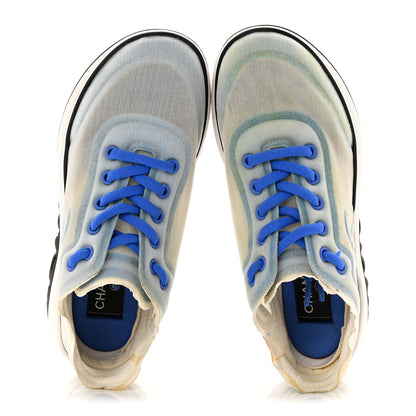 Chanel Calfskin Mesh Lyrca Womens Logo Sneakers 36 White Blue 2 of 9