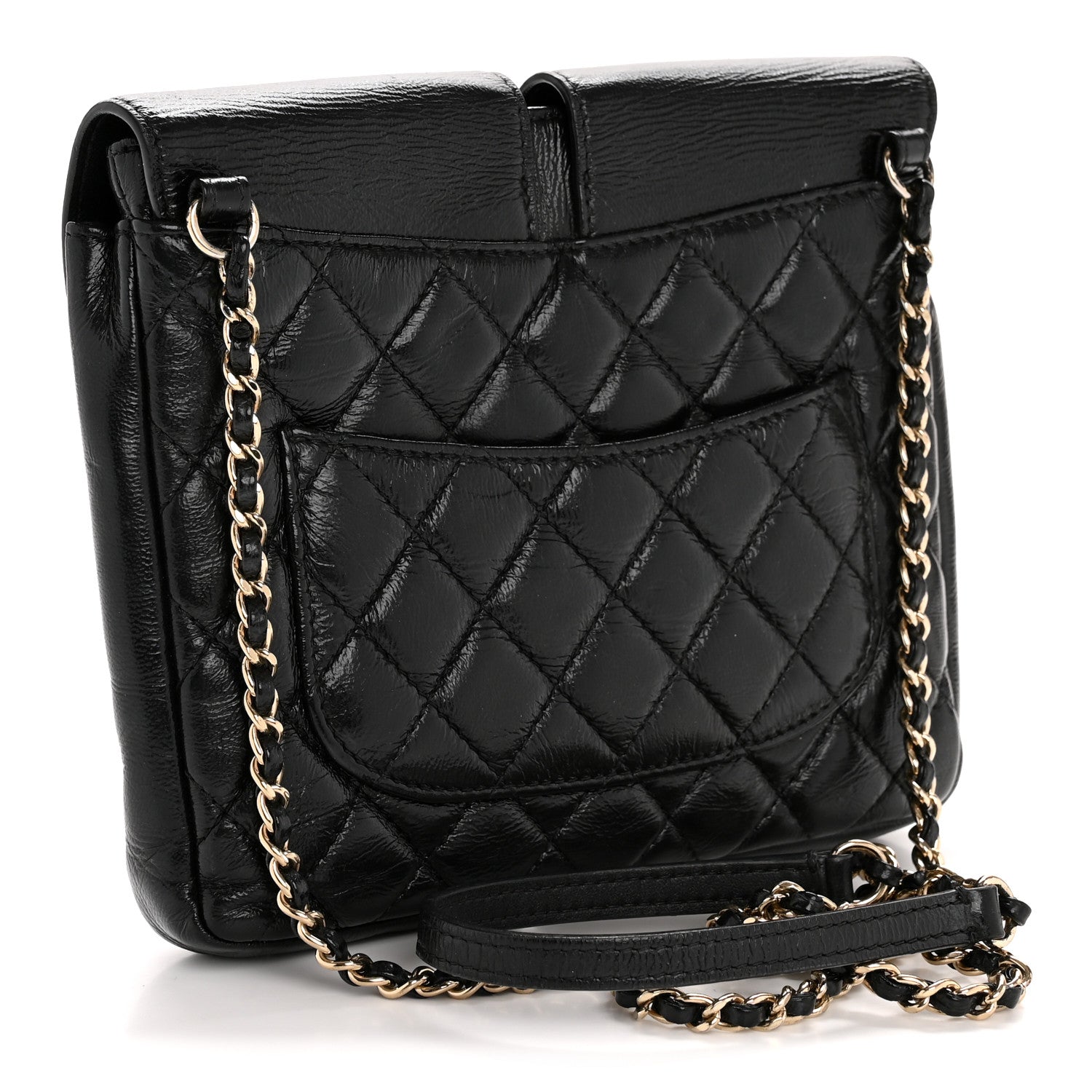 Chanel Glazed Calfskin Quilted Double Pocket Crossbody Flap Black 3 of 15