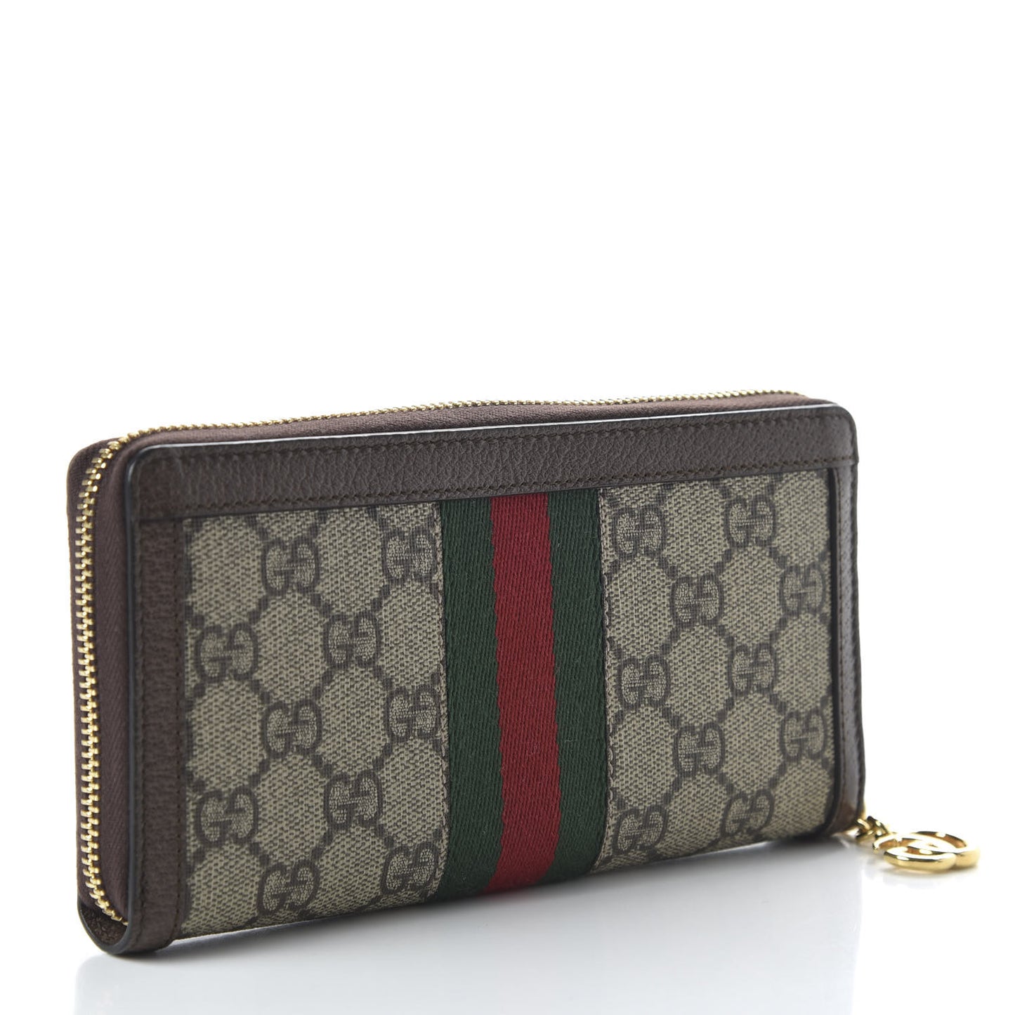 GG Supreme Monogram Web Ophidia Zip Around Wallet Brown