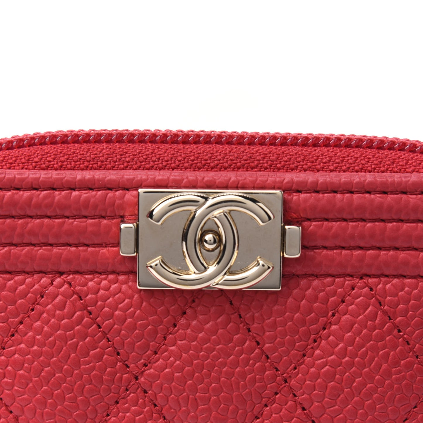 Caviar Quilted Boy Zip Around Coin Purse Wallet Red