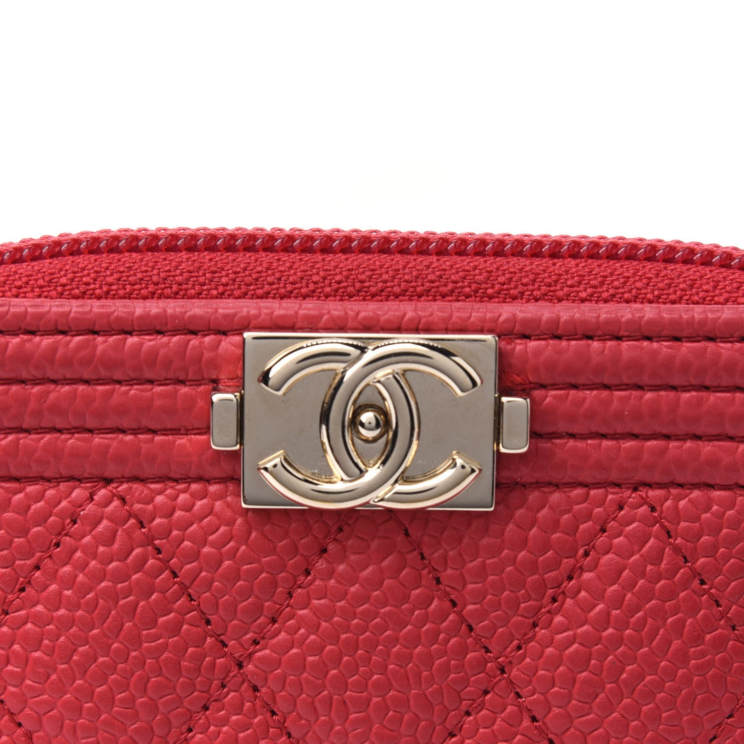Chanel Caviar Quilted Boy Zip Around Coin Purse Wallet Red 4 of 4