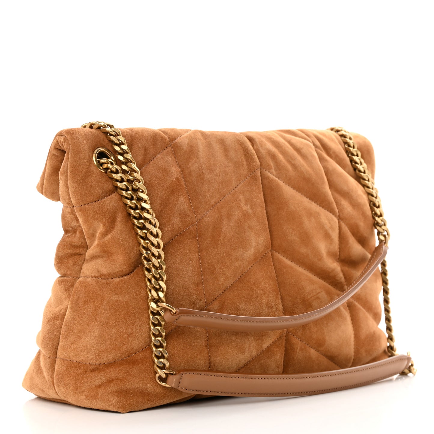 Suede Calfskin Quilted Medium Loulou Puffer Monogram Chain Satchel Cinnamon
