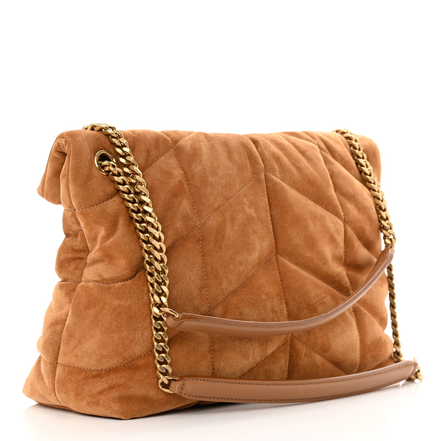 Saint Laurent Suede Calfskin Quilted Medium Loulou Puffer Monogram Chain Satchel Cinnamon 3 of 12