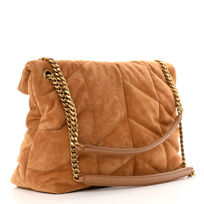 Saint Laurent Suede Calfskin Quilted Medium Loulou Puffer Monogram Chain Satchel Cinnamon 3 of 12