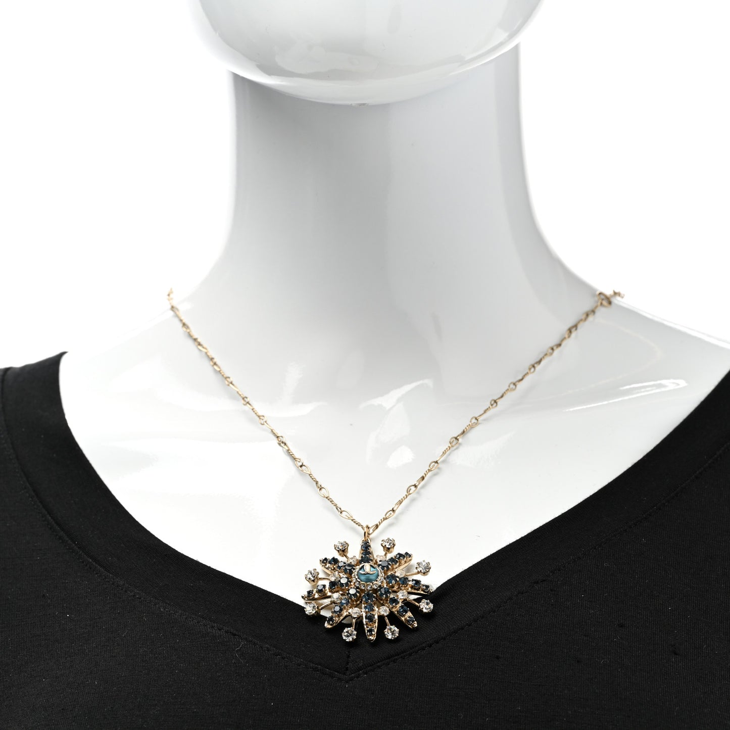 Crystal Snowflake CC Pendant Necklace Gold Blue
