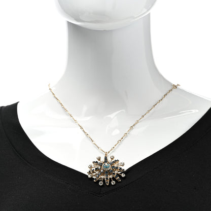 Chanel Crystal Snowflake CC Pendant Necklace Gold Blue 2 of 7