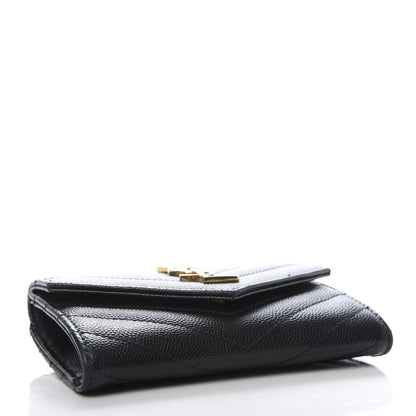Saint Laurent Grain De Poudre Matelasse Chevron Small Monogram Envelope Wallet Black 4 of 7