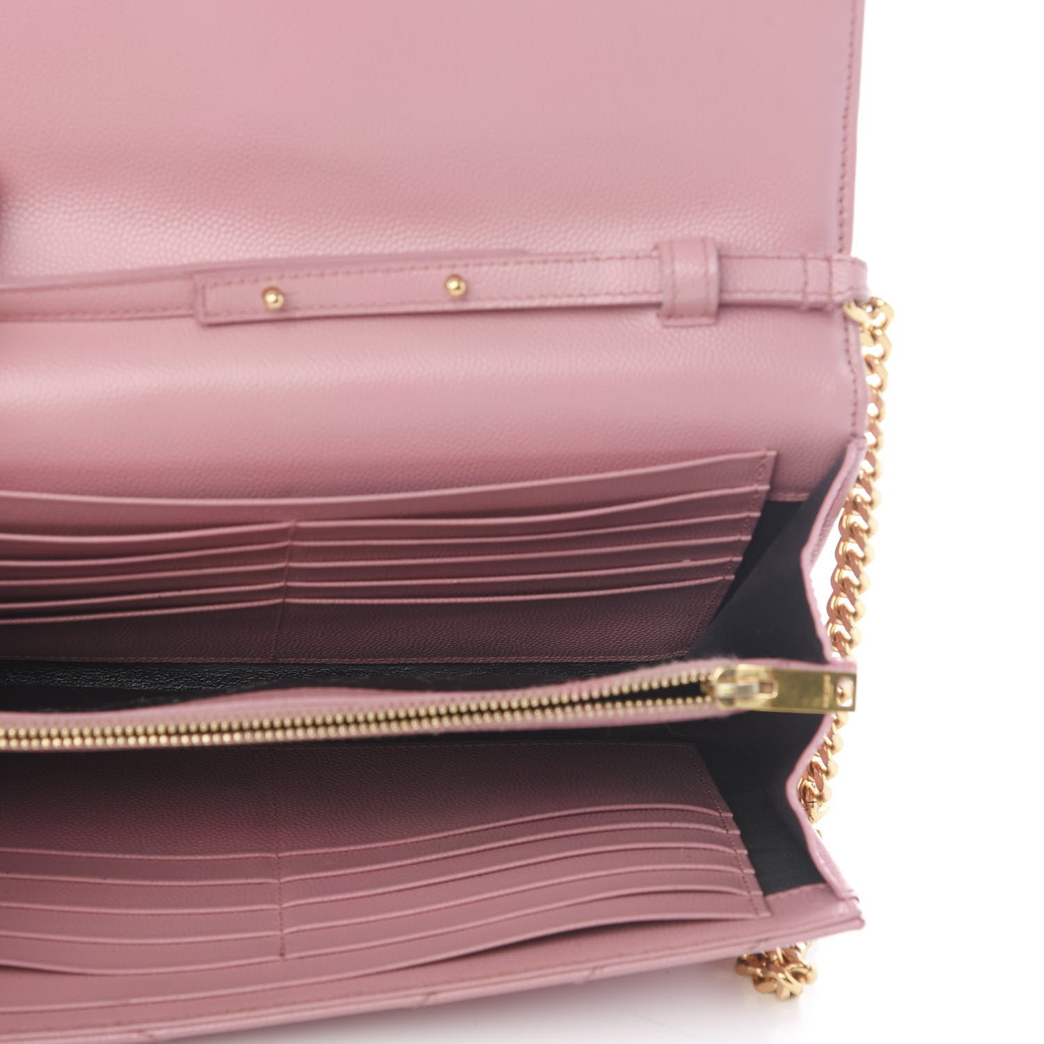 Saint Laurent Grain De Poudre Matelasse Chevron Monogram Chain Wallet Blush Fonce 4 of 10