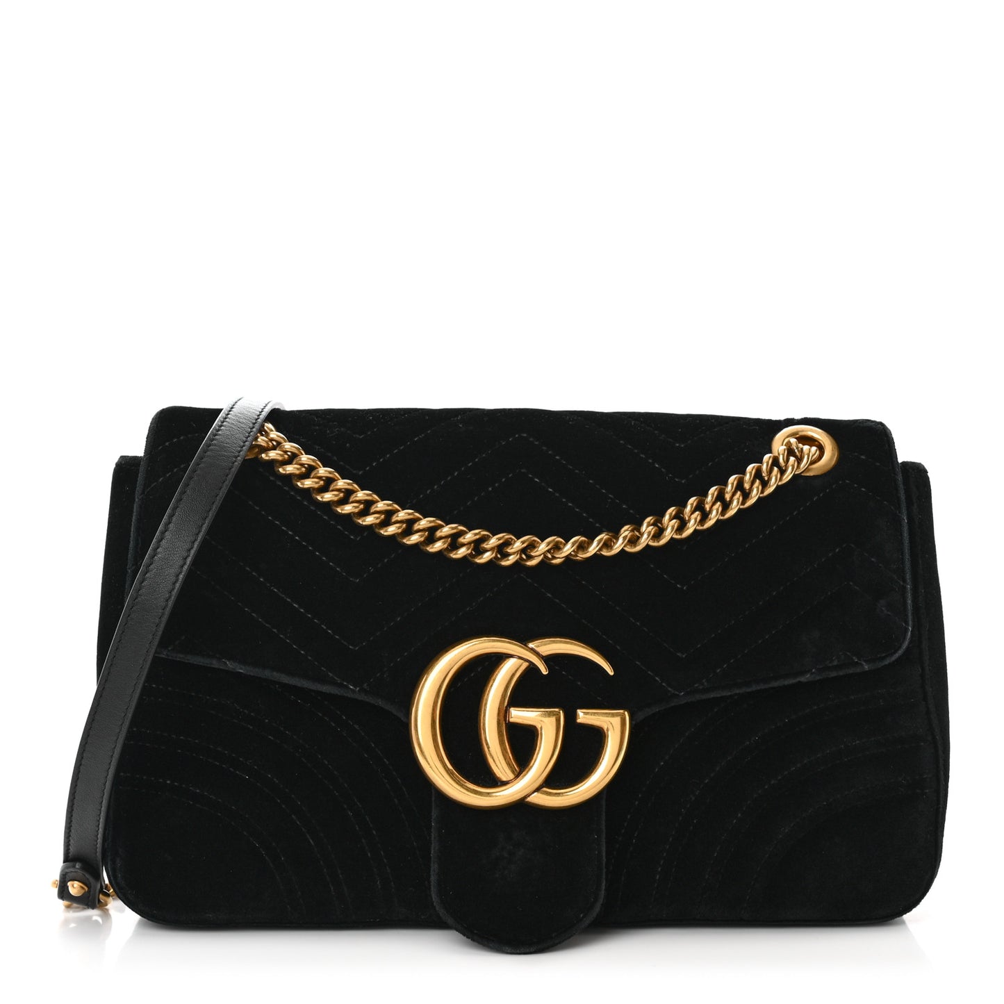 Velvet Matelasse Medium GG Marmont Shoulder Bag Black