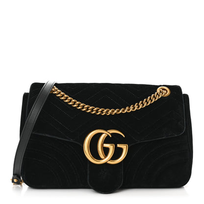 Gucci Velvet Matelasse Medium GG Marmont Shoulder Bag Black 1 of 10