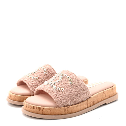 Chanel Fabric Pearl Cork CC Slip On Sandals 38 Pink 4 of 10