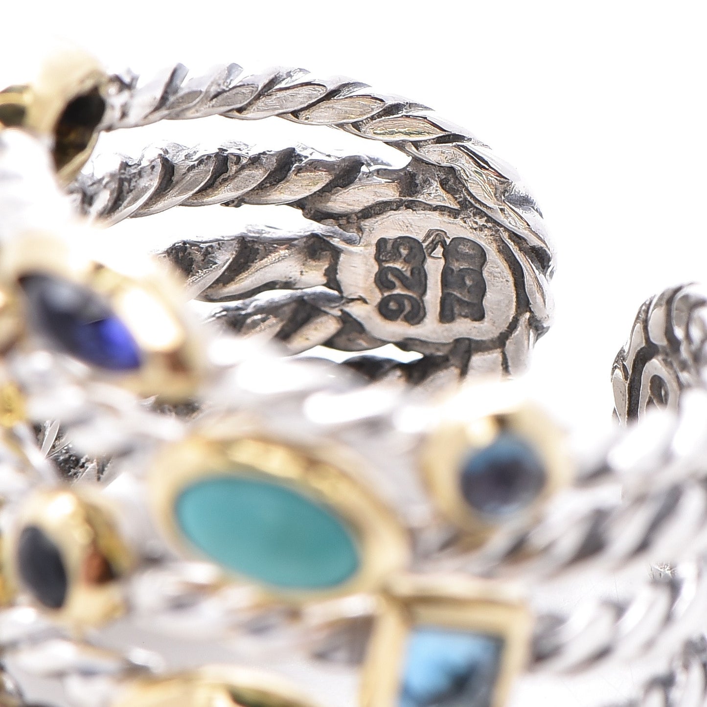 Sterling Silver 18K Yellow Gold Turquoise Blue Topaz Amethyst Confetti Ring 53 6.25