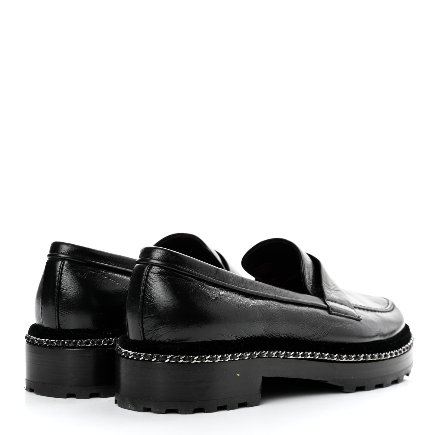 Crinkled Calfskin Velvet CC Chain Mocassin Loafers 39.5 Black