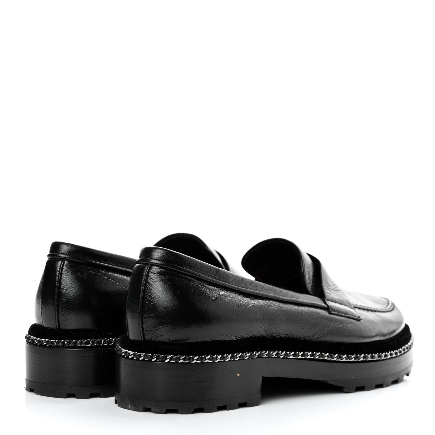 Chanel Crinkled Calfskin Velvet CC Chain Mocassin Loafers 39.5 Black 4 of 7