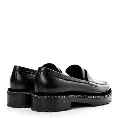 Chanel Crinkled Calfskin Velvet CC Chain Mocassin Loafers 39.5 Black 4 of 7