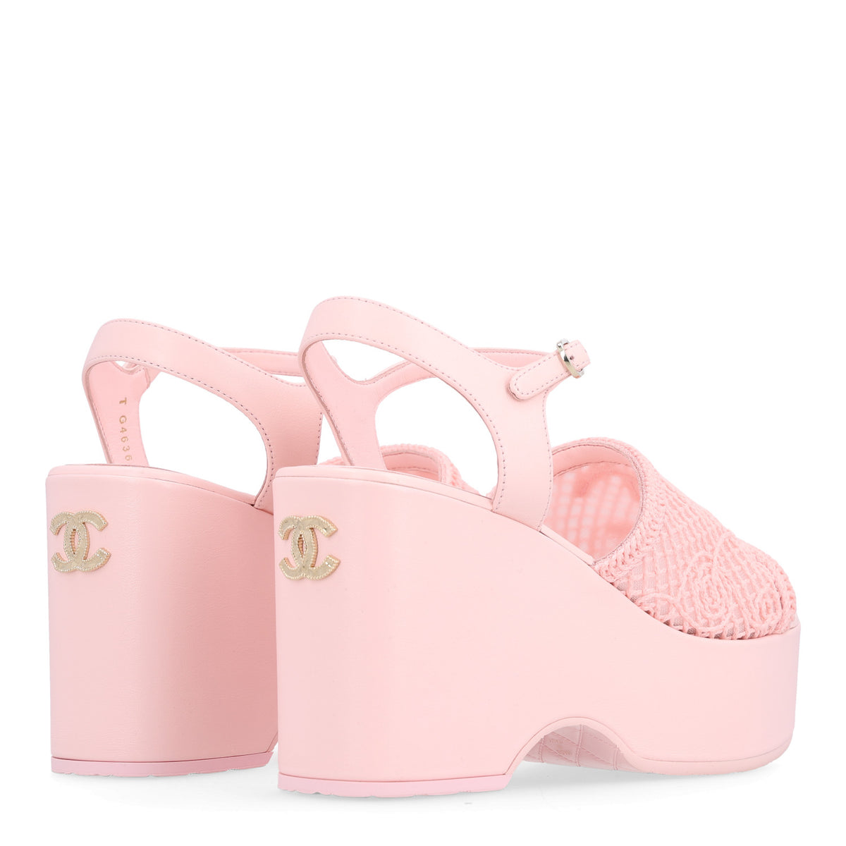 Chanel Fabric Calfskin CC Platform Sandals 39.5 Light Pink 5 of 10