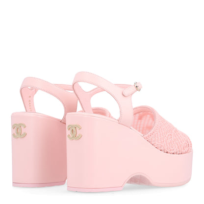 Chanel Fabric Calfskin CC Platform Sandals 39.5 Light Pink 5 of 10