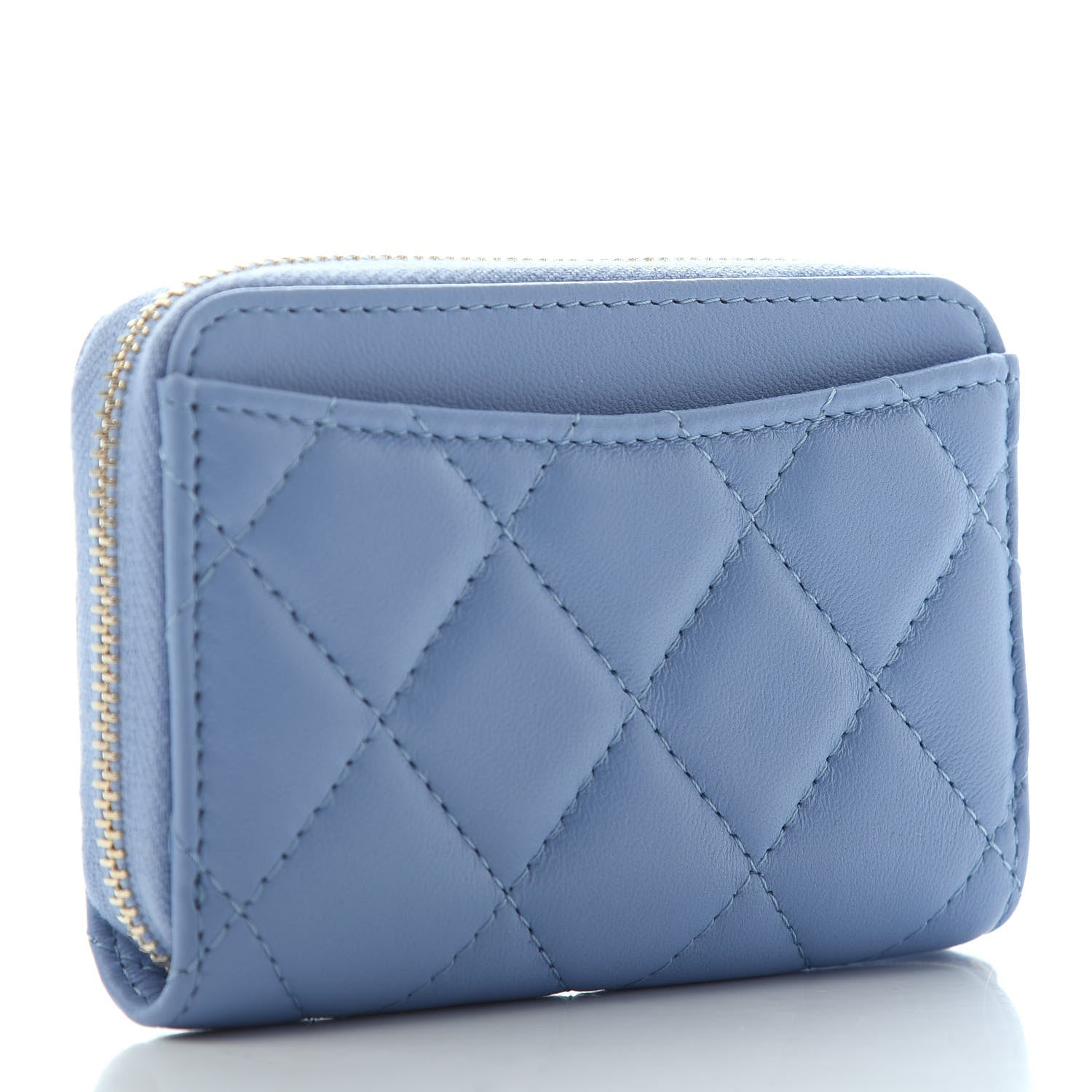 Chanel Lambskin Quilted Zip Around Coin Purse Wallet Light Blue 2 of 4