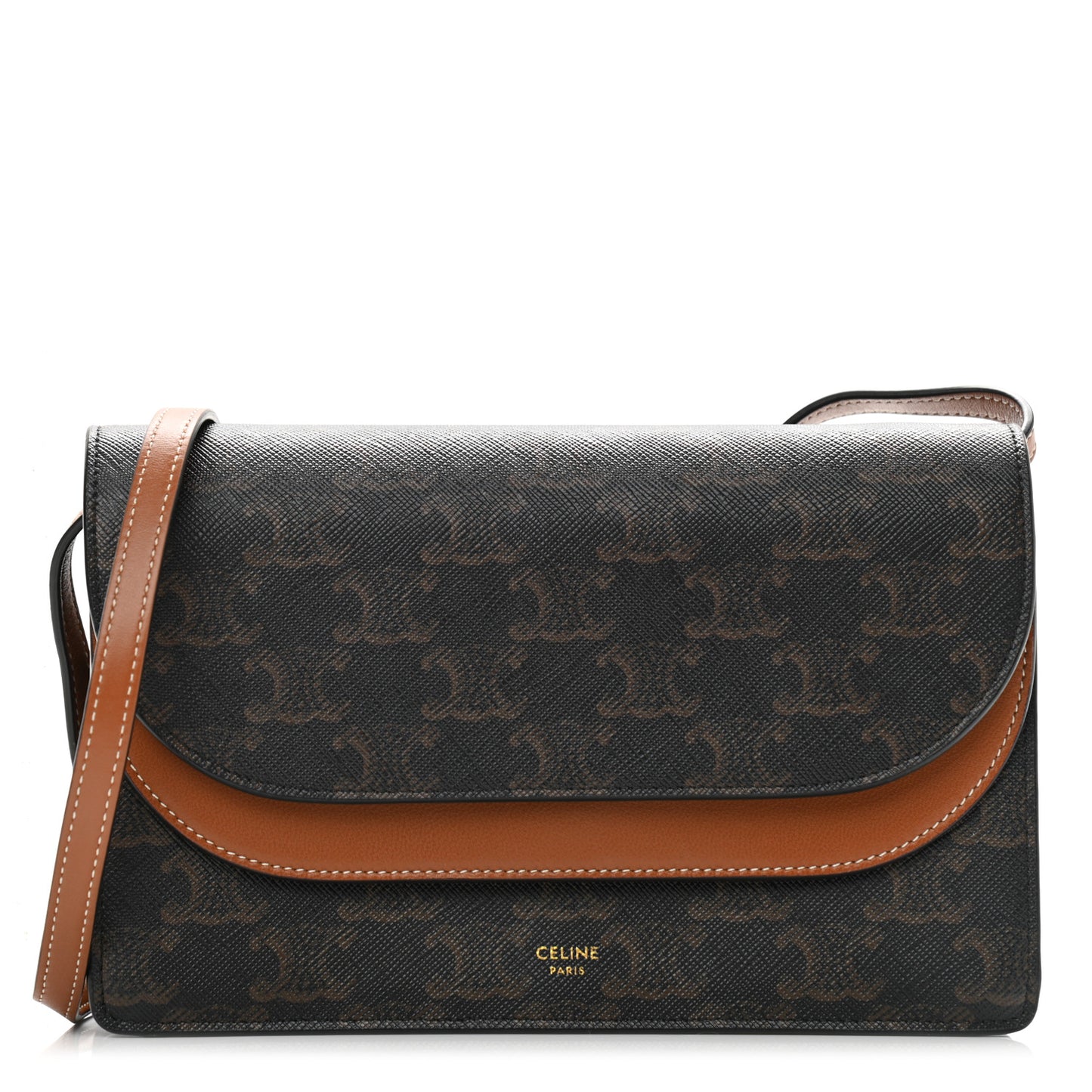 Triomphe Canvas Lambskin Wallet On Strap Tan