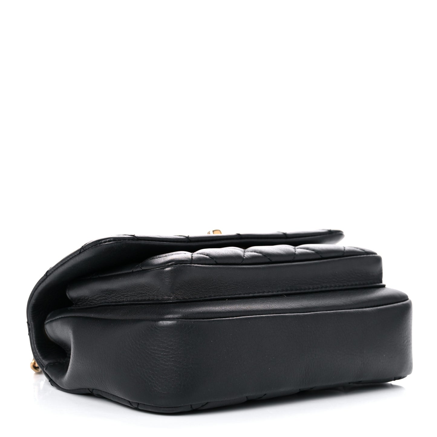 Calfskin Quilted Top Handle Flap Black