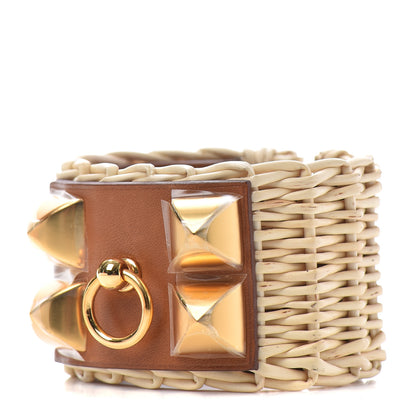 Hermes Wicker Barenia Medor Picnic Cuff Bracelet T3 Fauve 1 of 6