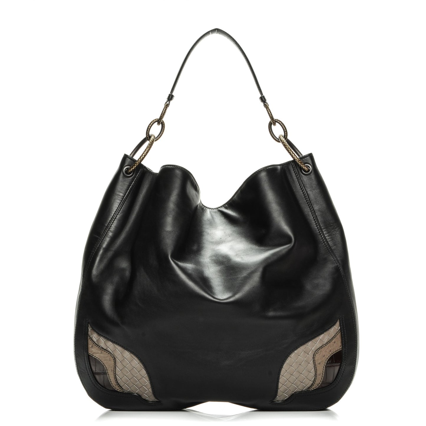 Calfskin Crocodile Ostrich Loop Bag Nero Black