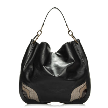 Bottega Veneta Calfskin Crocodile Ostrich Loop Bag Nero Black 1 of 9