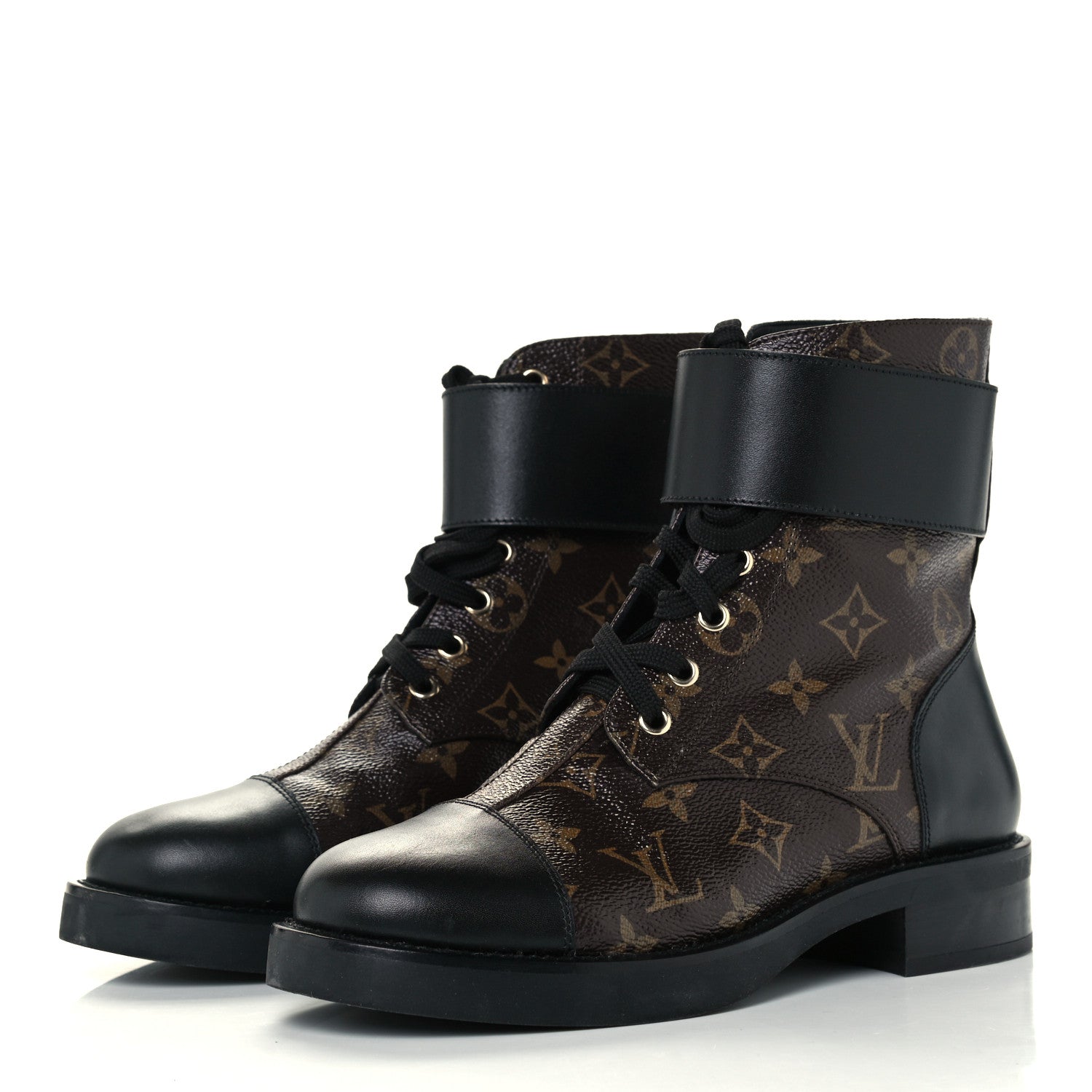 Louis Vuitton Calfskin Monogram Wonderland Flat Ranger Boots 38 Black 2 of 8
