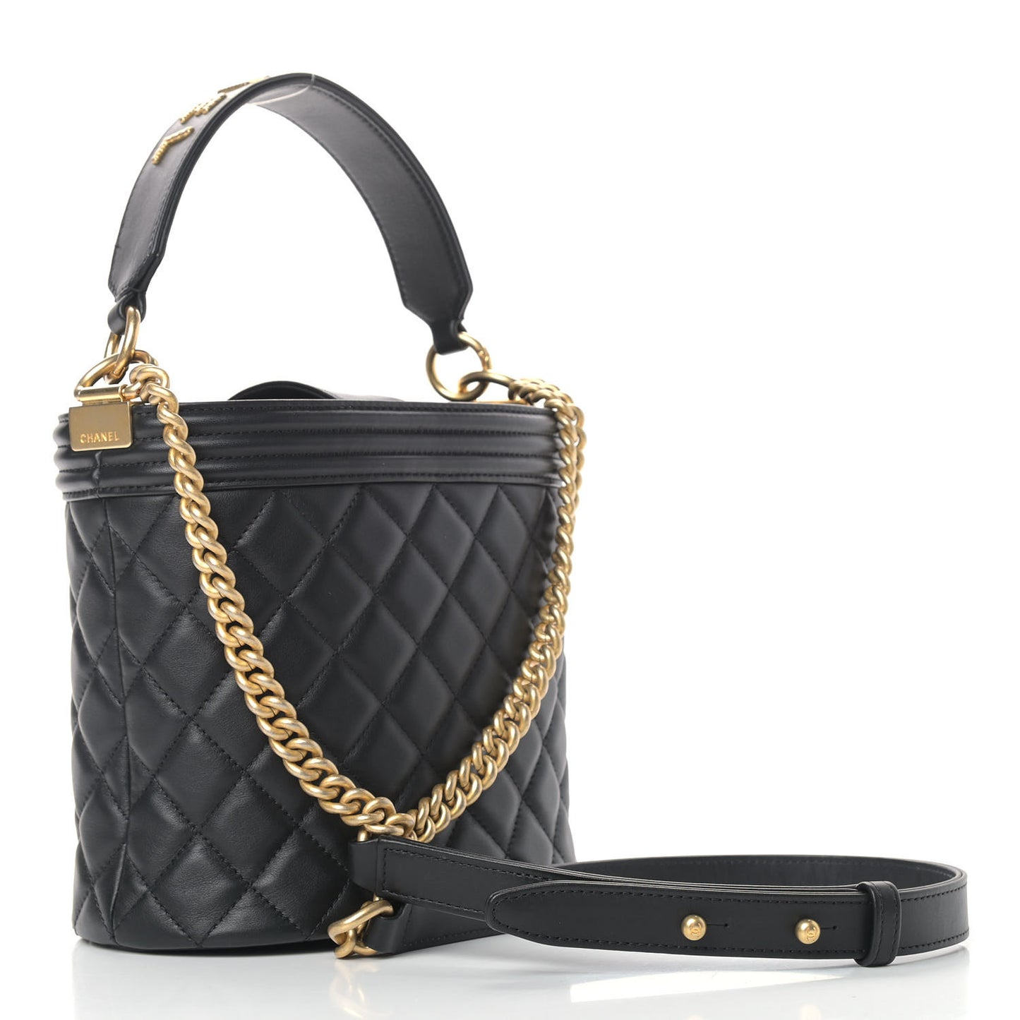 Calfskin Quilted Boy Bucket Bag Black
