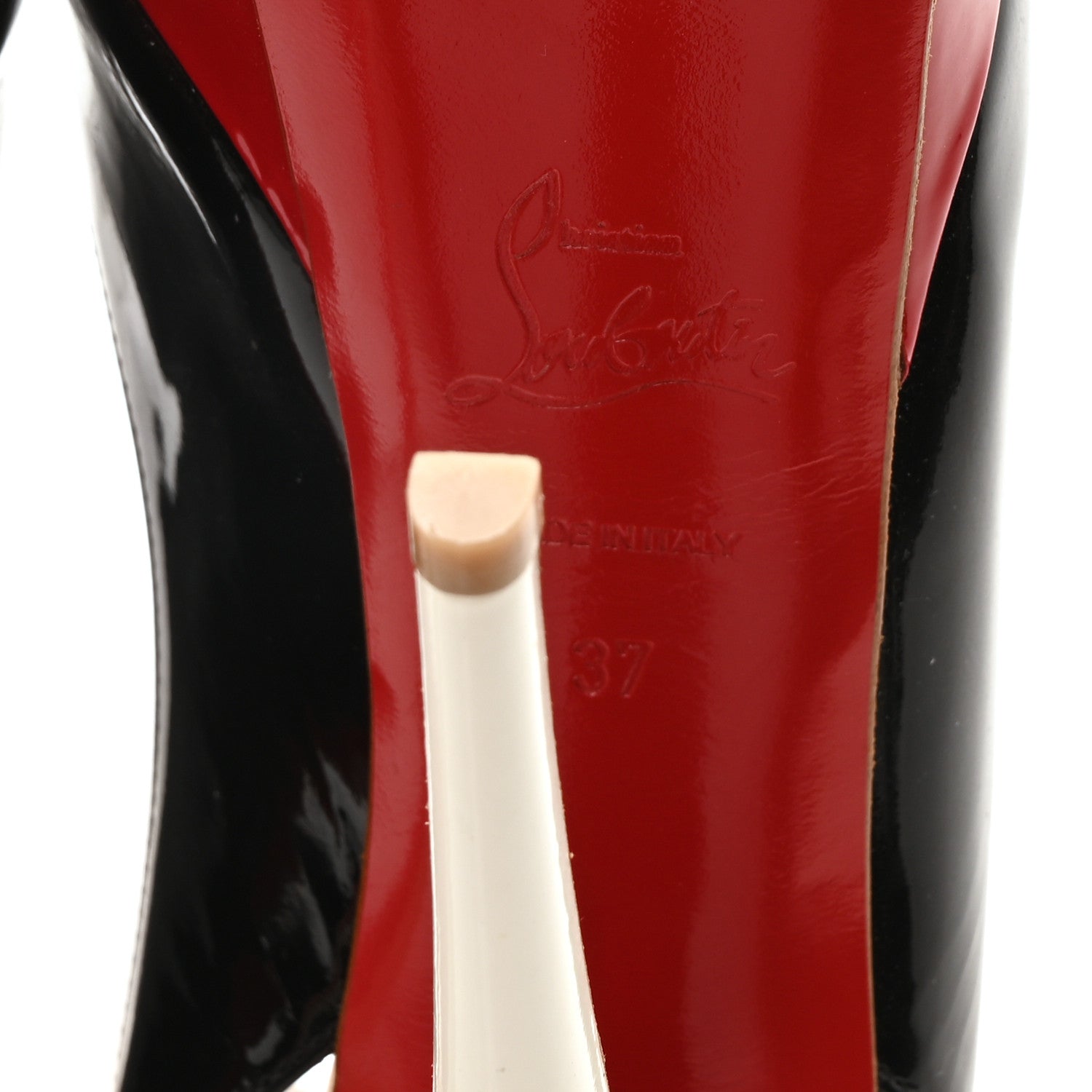 Christian Louboutin Patent Lady Peep Sling 150 Pumps 37 Black White 7 of 8