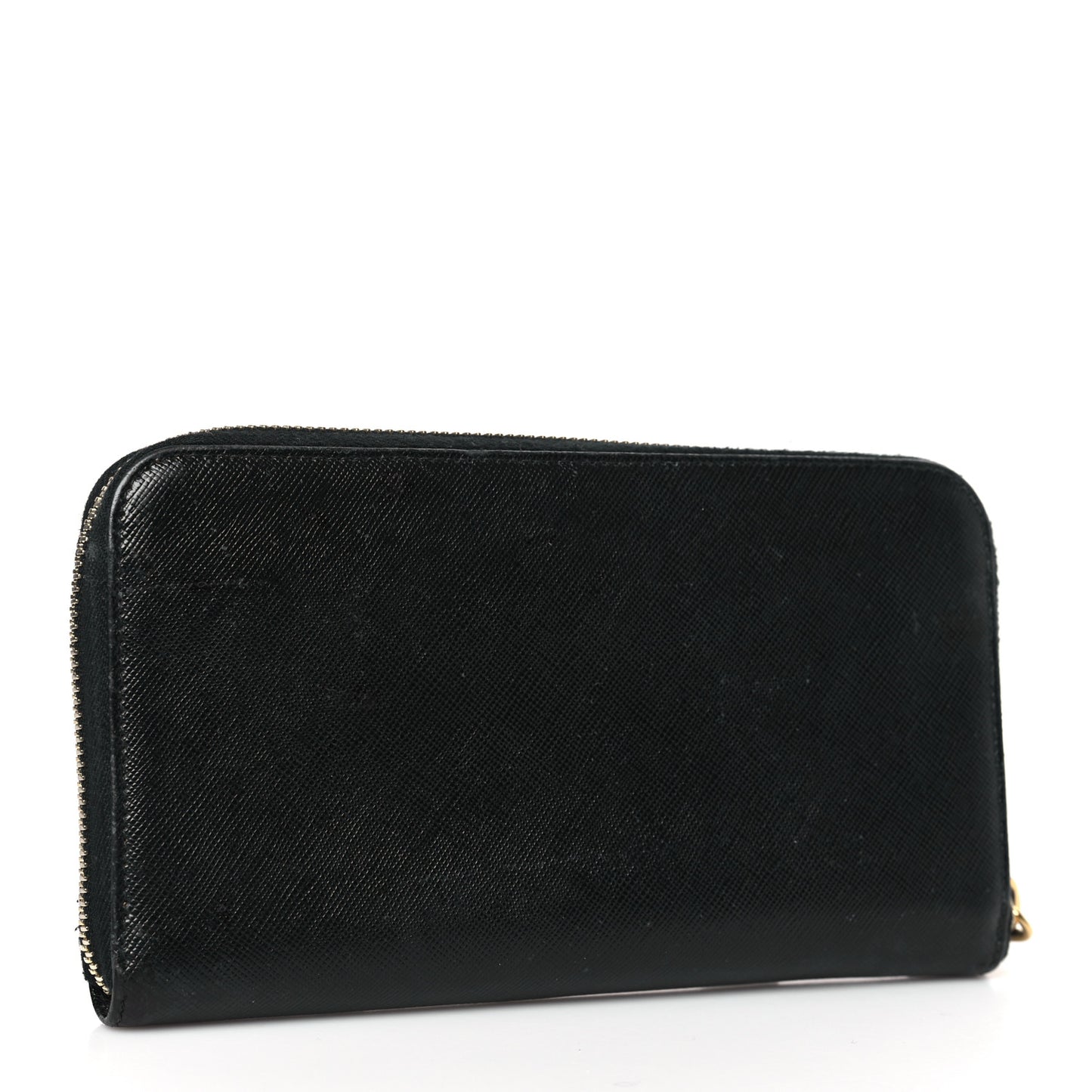 Saffiano Metal Zip Around Wallet Black