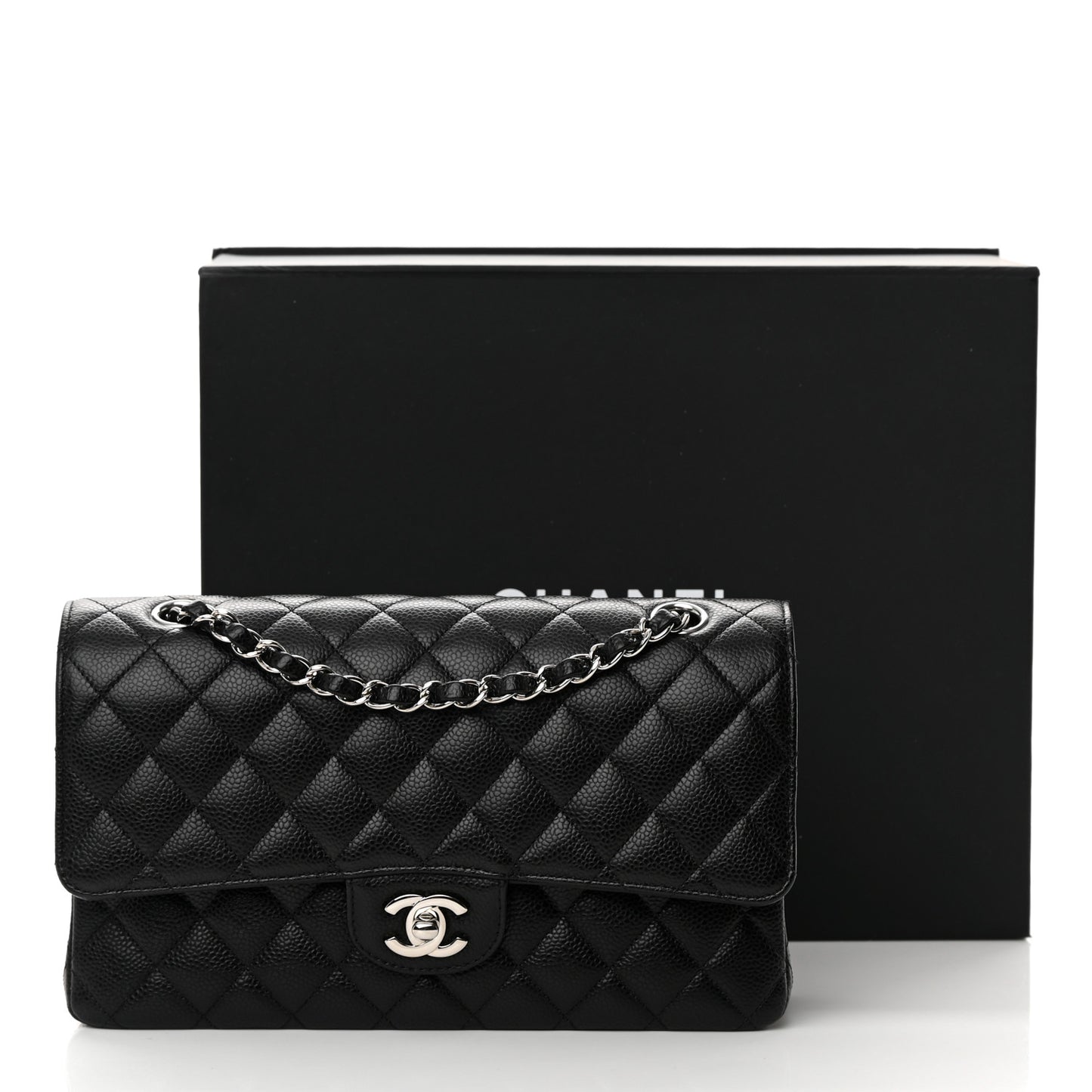 Caviar Quilted Medium Double Flap Black
