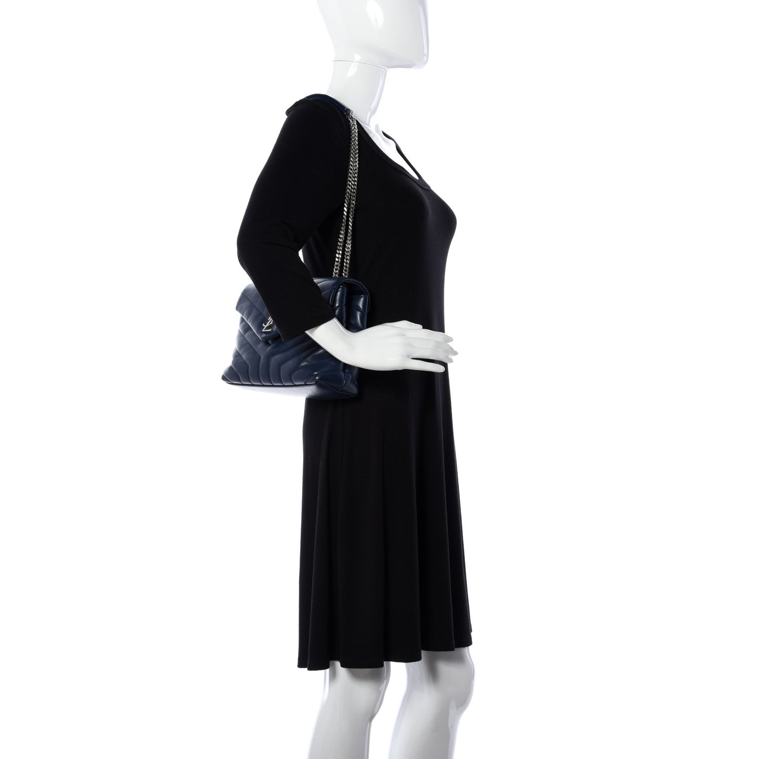 Saint Laurent Calfskin Y Quilted Monogram Small Loulou Chain Satchel Denim Blue 2 of 8