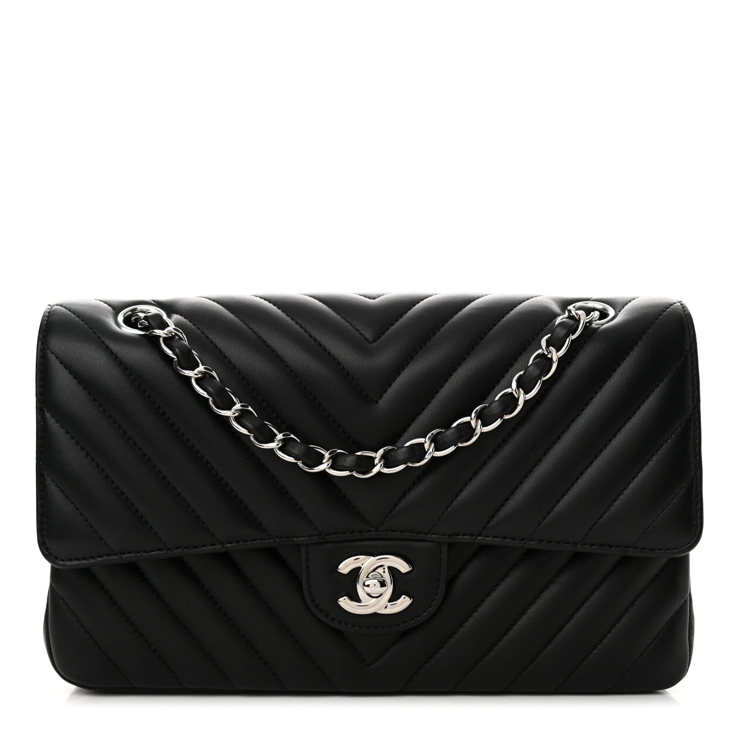Chanel Lambskin Chevron Quilted Medium Double Flap Black 1 of 14
