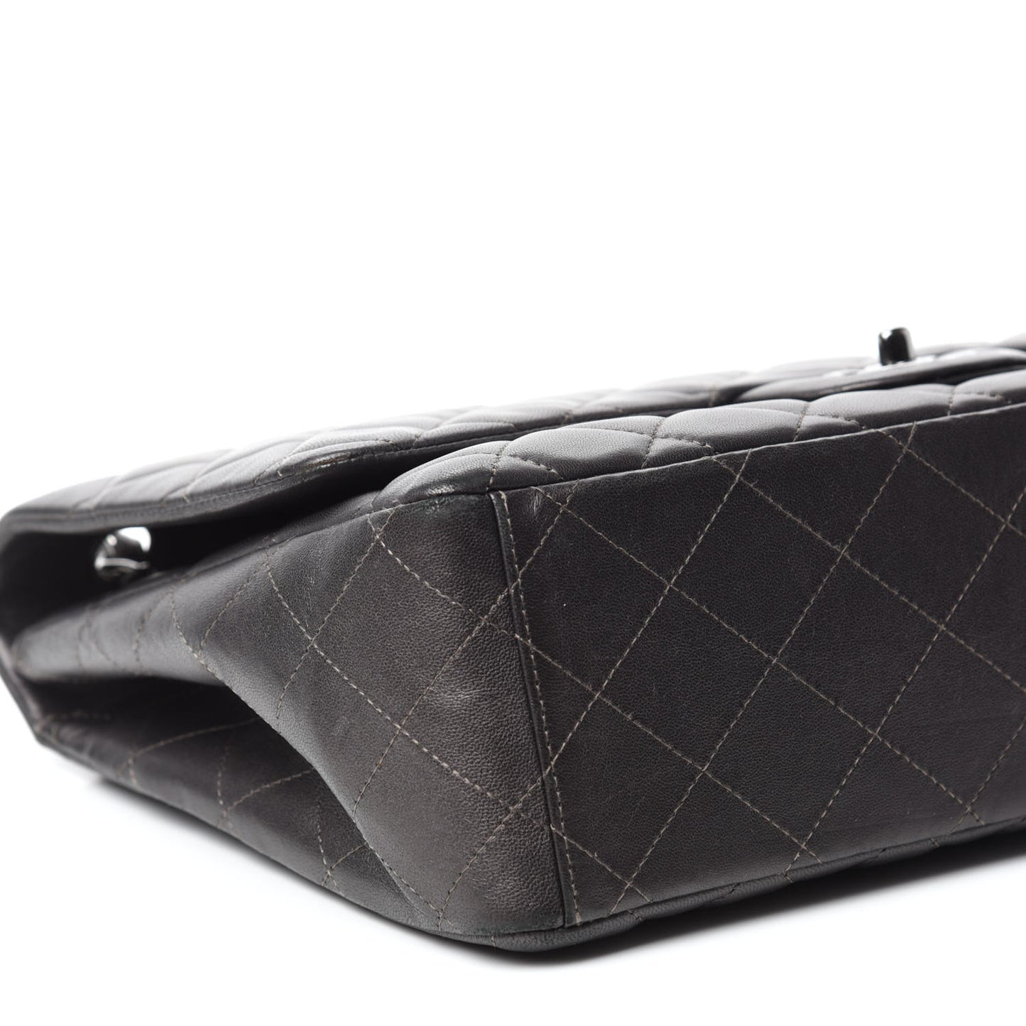 Metallic Lambskin Quilted Maxi Single Flap Dark Grey