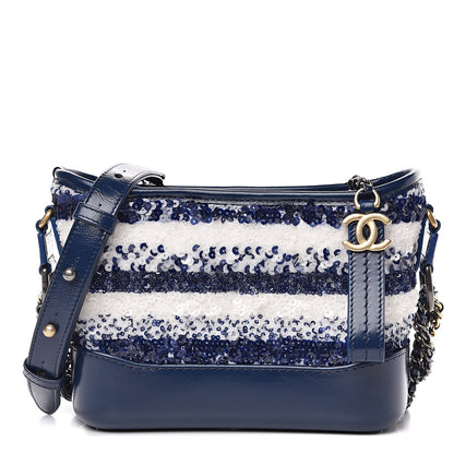 Chanel Sequin Calfskin Small Gabrielle Hobo Blue White 1 of 10