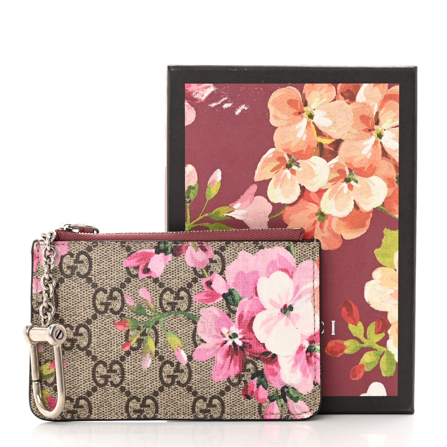 Gucci GG Supreme Monogram Blooms Key Ring Coin Case Beige Multicolor Dry Rose 8 of 8