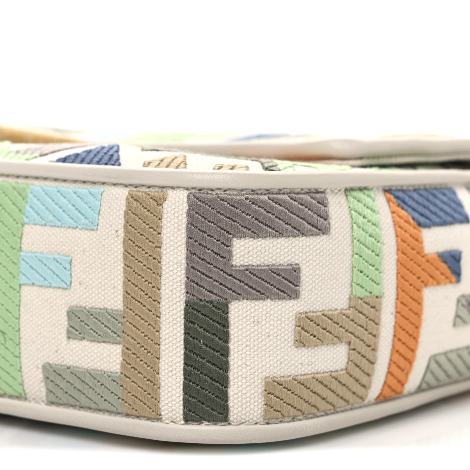 Fendi Canvas Vitello Seta FF Multicolor Embroidered Baguette Grezzo Multicolor Latte 10 of 10